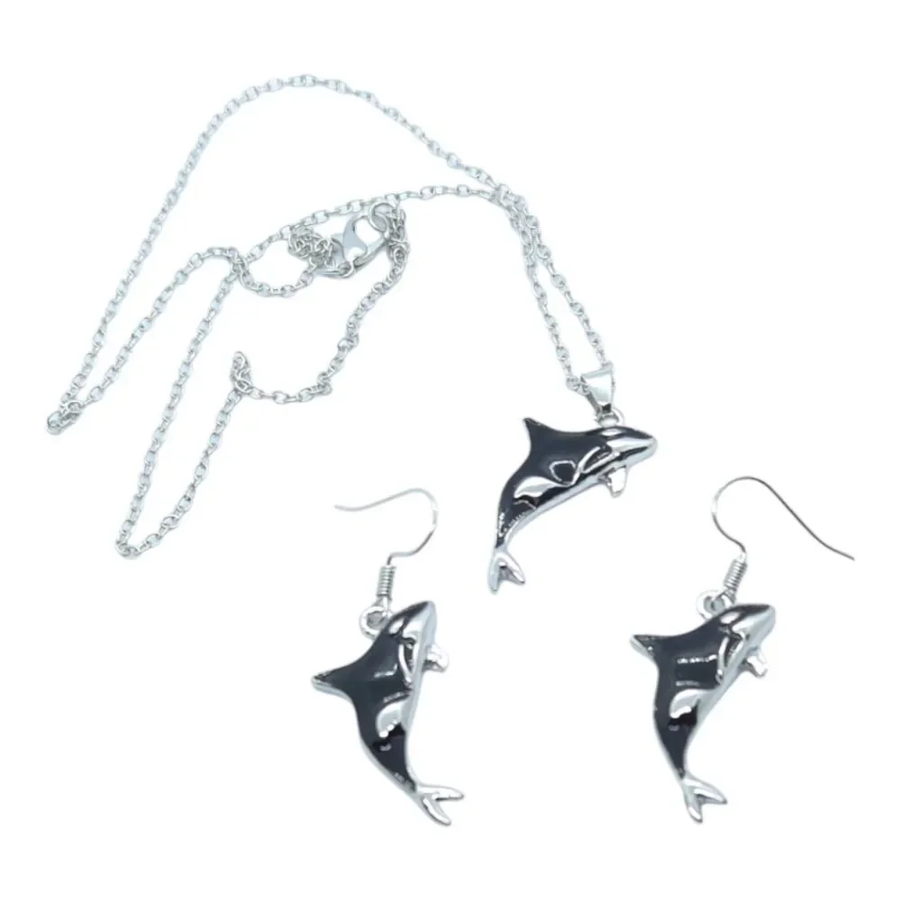 Orca Whale Jewelry Set Necklace Earrings Shamu Sea World Ocean Sea Life Jewelry